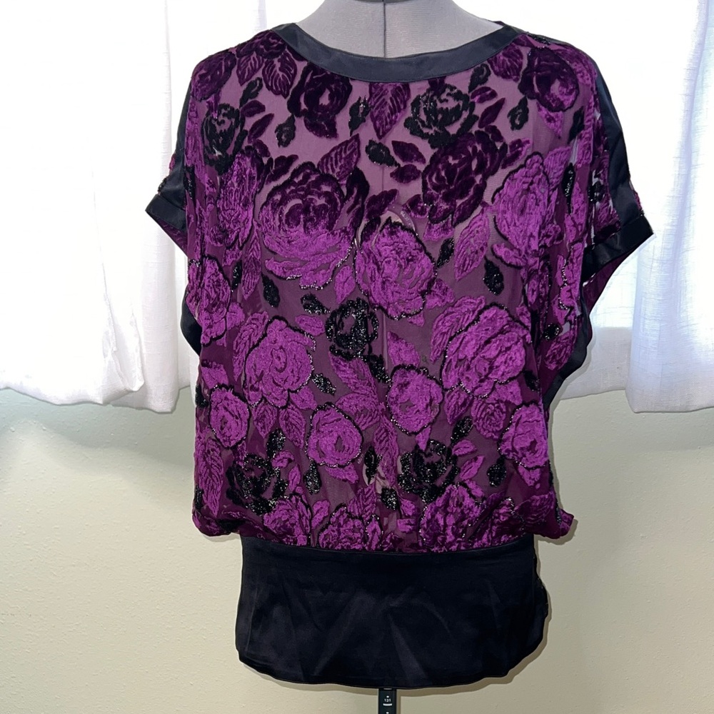 Escada Purple and Black Floral Velvet Blouse